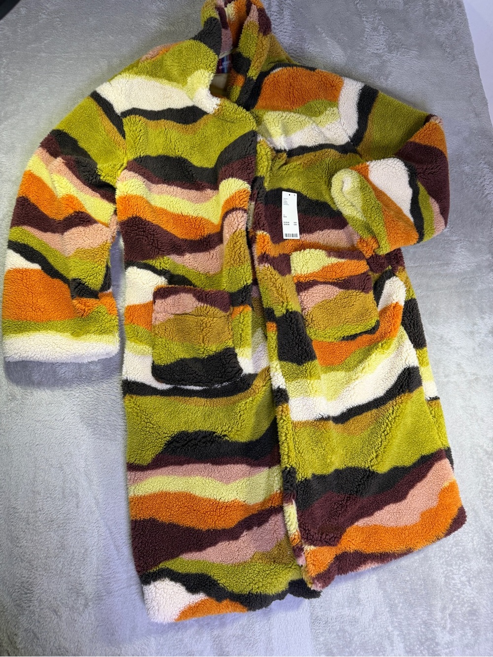 Urban Outfitters Just Chillin Multi-Color Striped Long Sherpa Coat XS/S - Picture 2 of 4